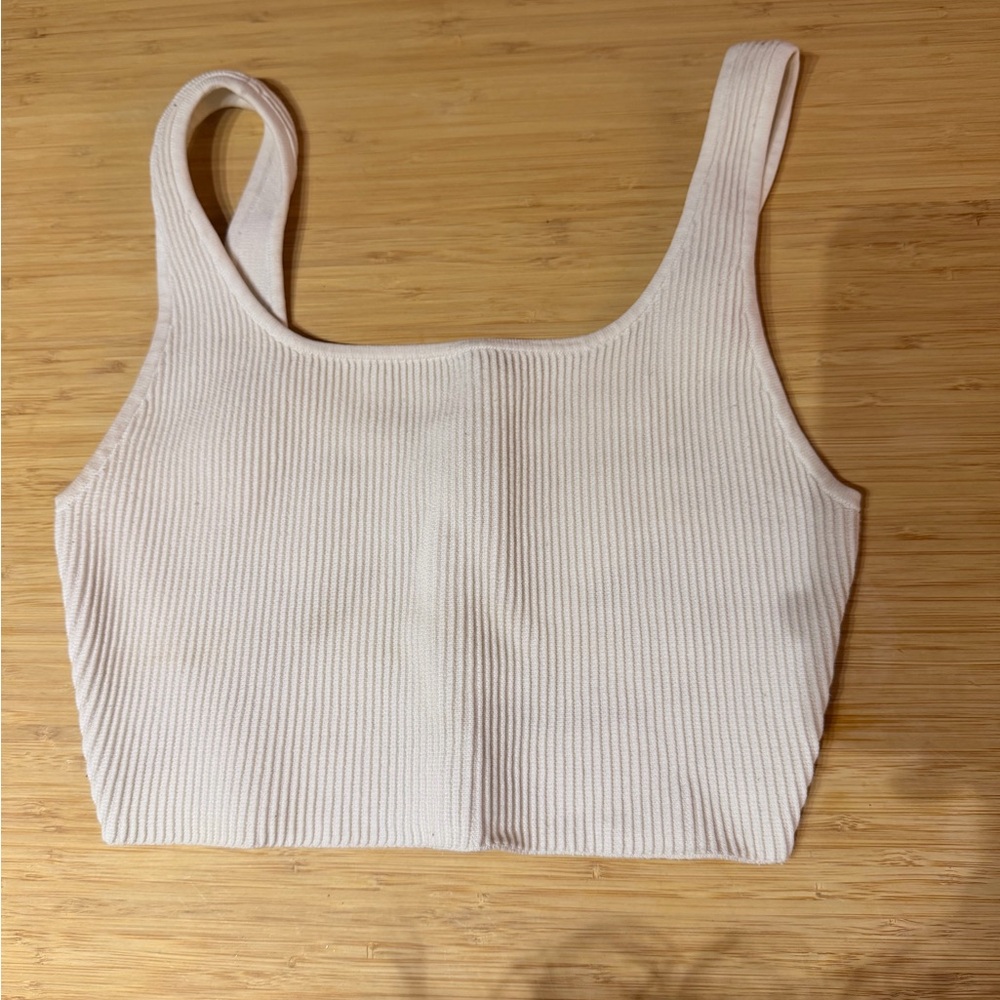 Aritzia Babaton Ribbed Square-Neck Crop Tank Top - white